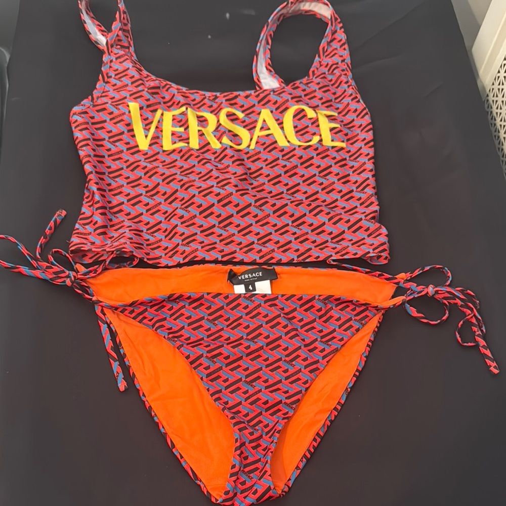 Adult Versace Red and Orange Bikini with Logo Pattern
